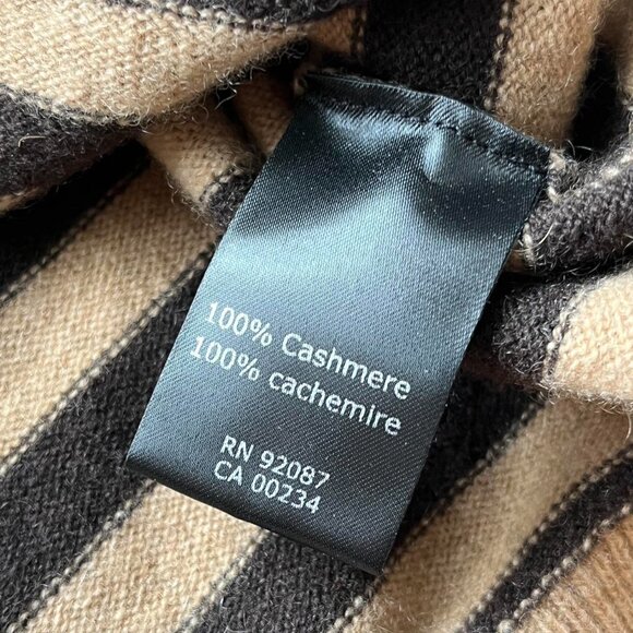Saks Fifth Avenue Blouse Women XL Brown Black Striped 100% Cashmere Luxury Chic - Picture 3 of 7